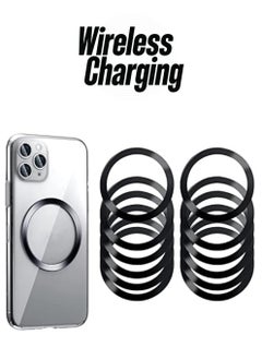Universal Metal Rings for MagSafe Wireless Charger - 16 Piece Magnetic Wireless Car Charger Kit - Black