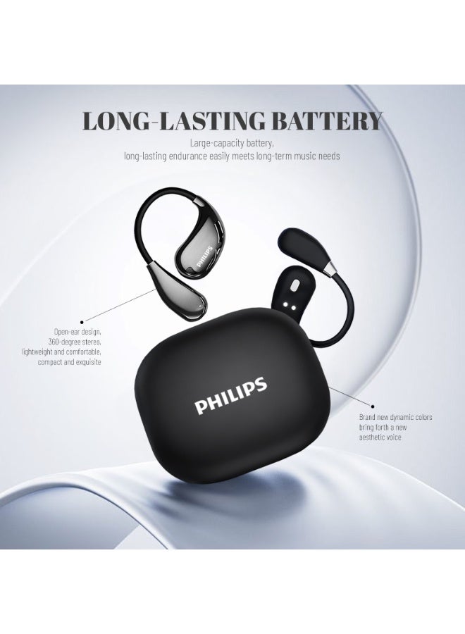 Philips Earbuds, Bluetooth Earbuds, Headphone, Open Ear Ring True Open Ear Headphones, True Wireless Earbuds - Bluetooth ， In-Ear Headphones，  Bluetooth 5.4 Headphones with Touch Control, Long-Lasting Battery, 360° Stereo Sound, Comfortable Open-Ear Fit, Non-Slip for Sports, Running, Workouts & iPhone Android TAT2769 Black - Image 3