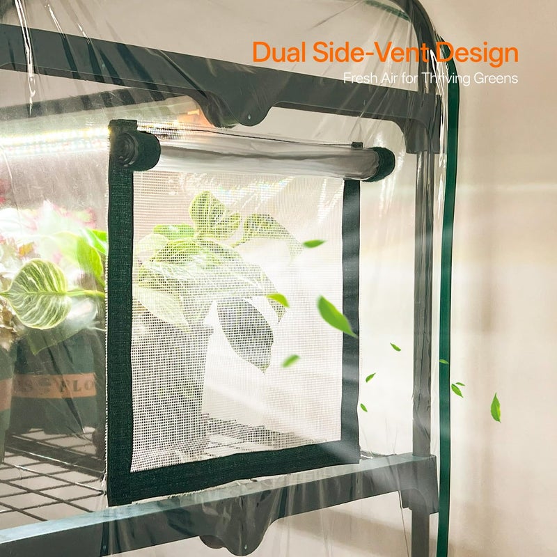 Bstrip Indoor Greenhouse with Grow Light, 4-Tier Mini Green House, 4Pcs Grow Lights for Indoor Plants with Timer, Zippered PVC Grow Tent with Airflow Windows, Indoor Greenhouse Cabinet 35x19.3x63in - Image 3