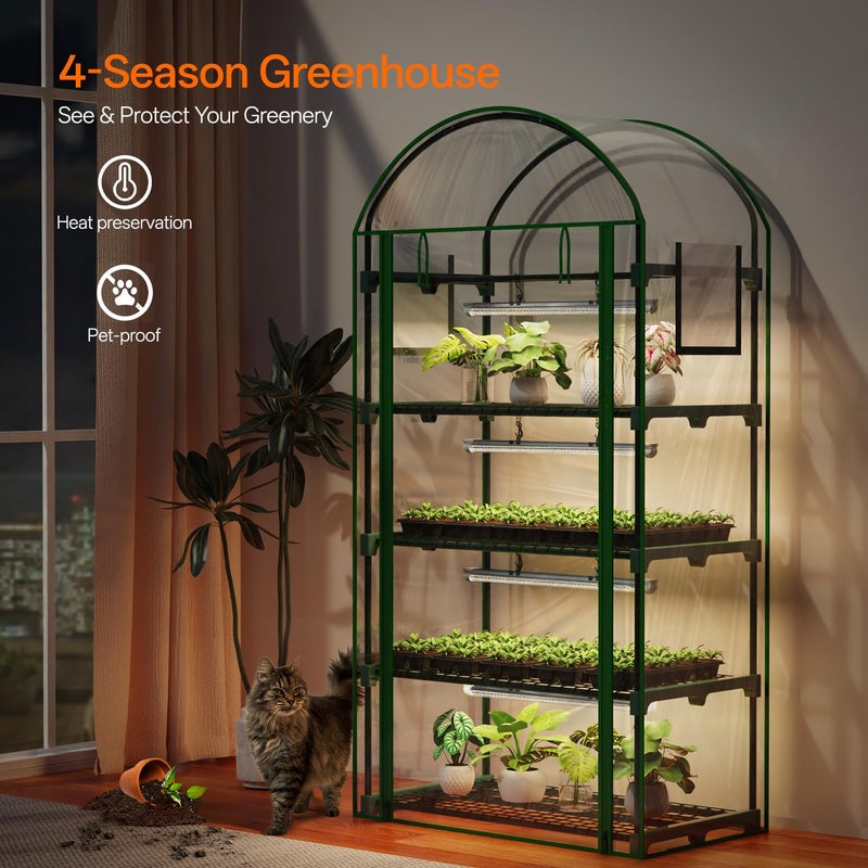 Bstrip Indoor Greenhouse with Grow Light, 4-Tier Mini Green House, 4Pcs Grow Lights for Indoor Plants with Timer, Zippered PVC Grow Tent with Airflow Windows, Indoor Greenhouse Cabinet 35x19.3x63in - Image 2