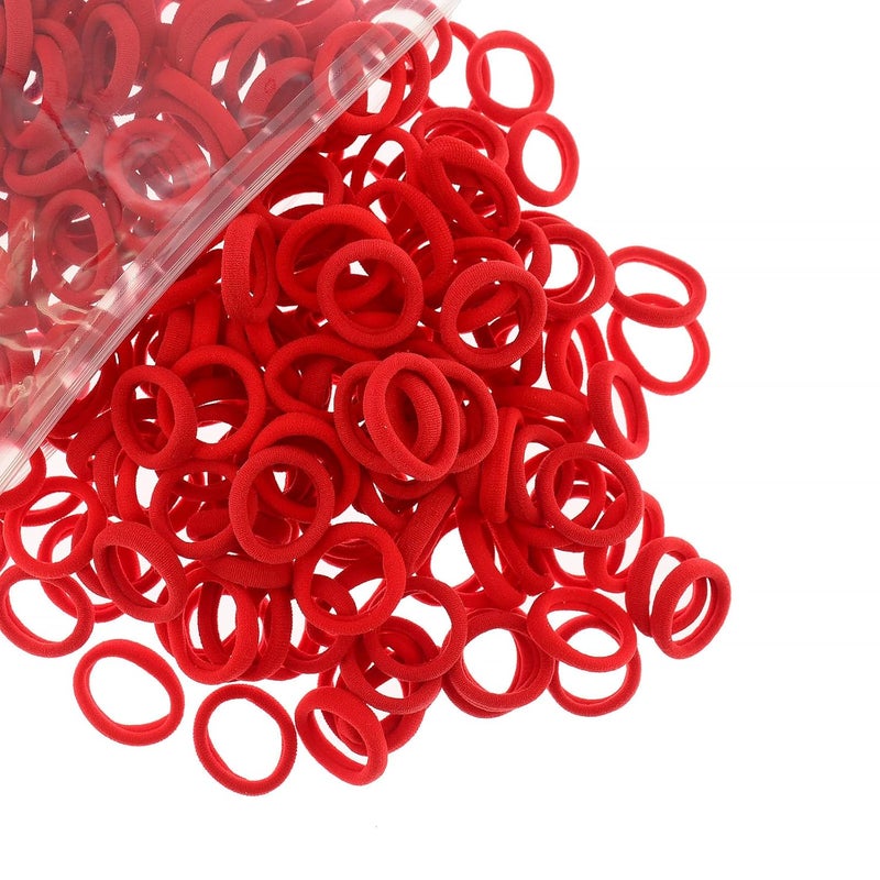 200 Pcs Solid Color Cotton Hair Ties for Women Girls Elastics Hair Ties Seamless Ponytail Holder Red