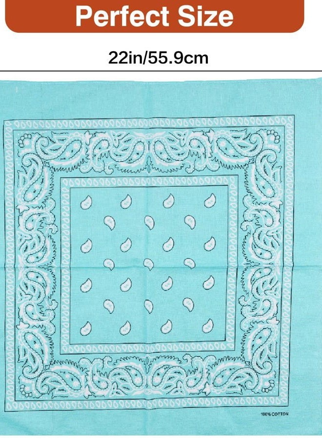 Raylarnia 100% Cotton Large Bandanas for Men and Women, 22 Inch Paisley Bandana with Multiple Colors, Blue/Turquoise/Mint, 22"x22" - Image 2
