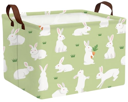 BOOHIT Large Easter Baskets Empty Boy Toy Storage Bin Girls collapsible kid Hamper Baby Waterproof Storage Box Spring Gifts DecorWhite Rabbit Holding Carrot - Image 1