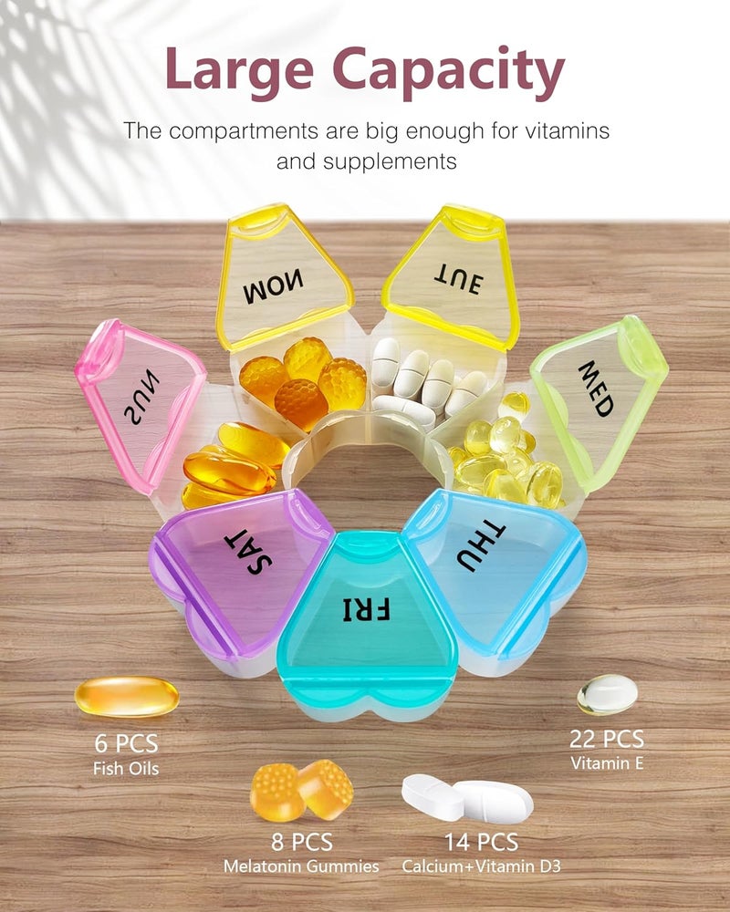 Weekly Pill Organiser - Rainbow Portable 7 Days Tablet Box with Large Compartments - Image 3