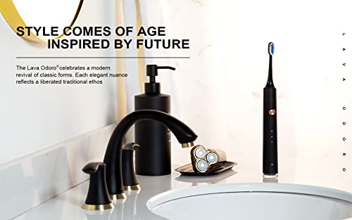 Lava Odoro Black and Gold Bathroom Faucet 3 Hole, Lava Odoro 8 inch Widespread Bathroom Faucet 2 Handle Bathroom Sink Faucet Vanity Faucet with Drain Assembly Supply Line, BF405-GB - Image 2
