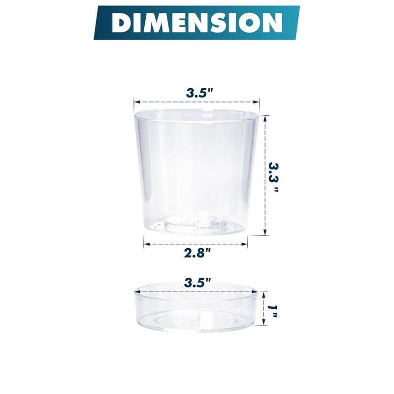 Phoenix Vine 3.5 Inch Clear Acrylic Planter Pot with Tray, Orchid Pot with Drainage Holes, Deep Saucer for Bottom Watering, Transparent Containers for Indoor Plants, Herbs, Set of 1, 91-A-D-1 - Image 3