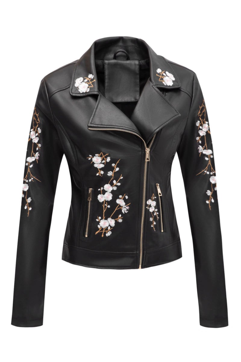 Bellivera Faux Leather Jackets for Womens Spring Fall Clothes Winter Soft Casual Short Floral Motorcycle Biker Coat 1702021 Black L