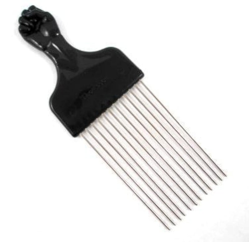 Afro Pick w Black Fist  Metal African American Hair Comb Straight