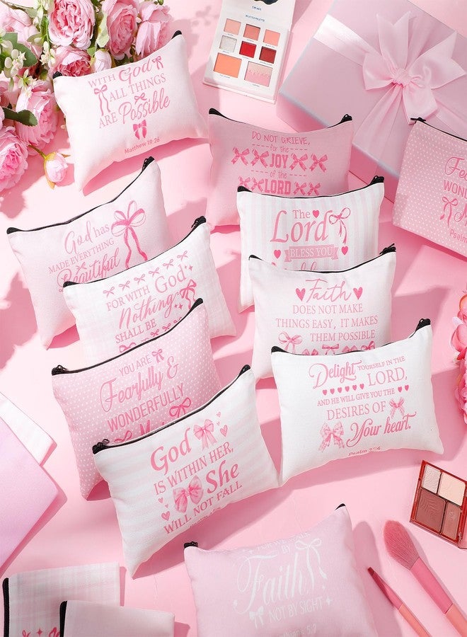Reginary 20 Pieces Pink Christian Cosmetic Bags Bulk for Women Christmas Coquette Bow Religious Makeup Bags Gifts with Zipper Christian Pouch Toiletry Inspirational Church Party Gifts, 7 x 4.3 Inches - Image 5