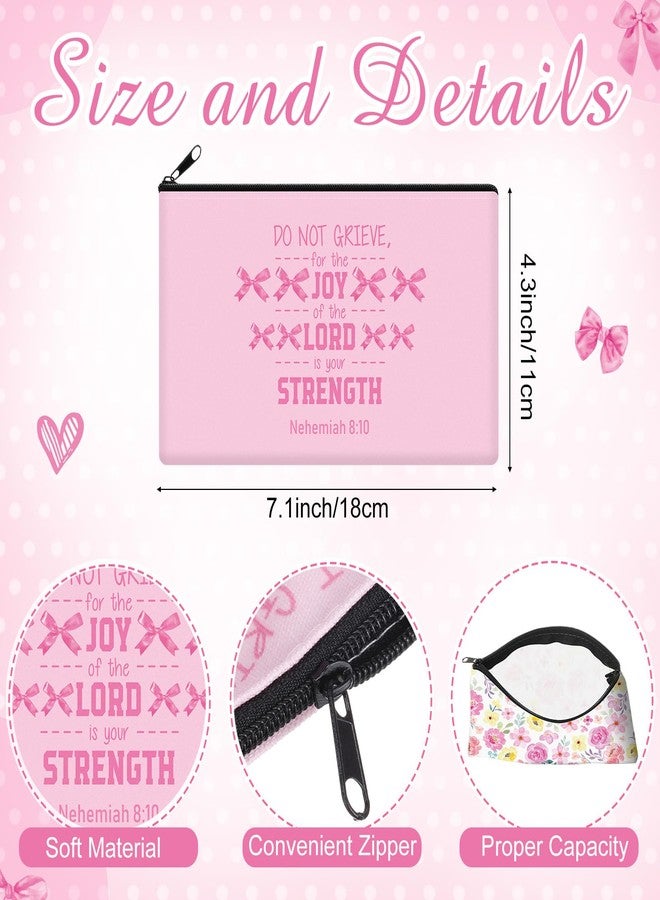Reginary 20 Pieces Pink Christian Cosmetic Bags Bulk for Women Christmas Coquette Bow Religious Makeup Bags Gifts with Zipper Christian Pouch Toiletry Inspirational Church Party Gifts, 7 x 4.3 Inches - Image 2