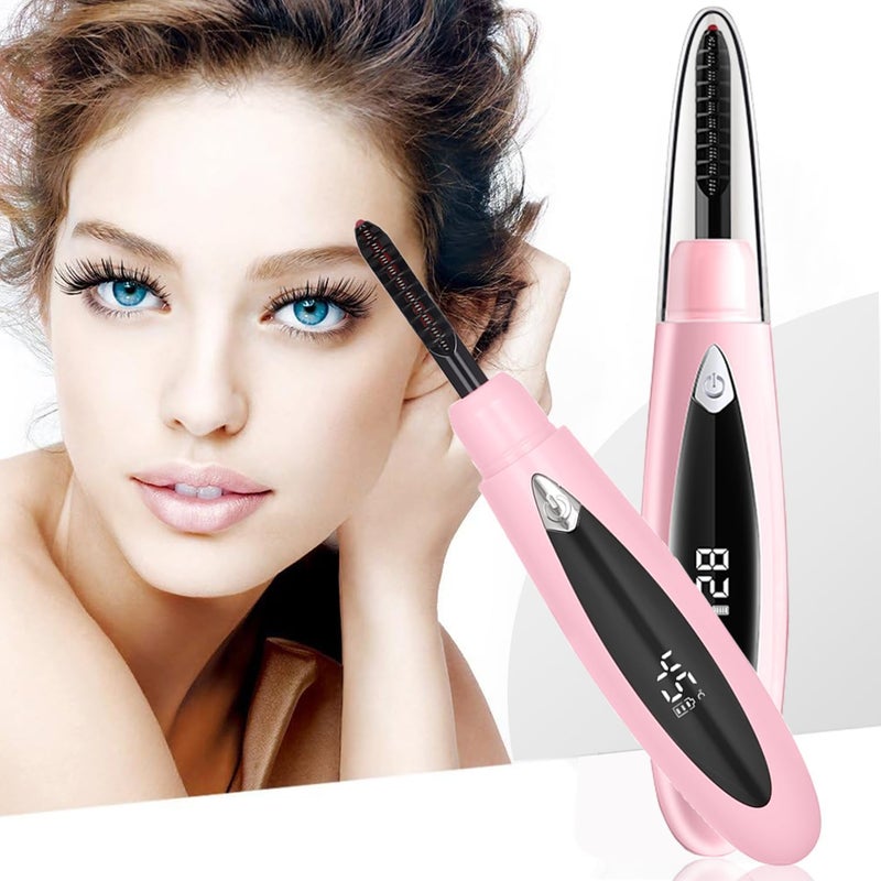 ELESDA Heated Eyelash Curlers, Heated Lash Curler Rechargeable Eyelash Curler Natural 24 Hours Long-Lasting, Electric Eye Lash Curler Heating with 3 Temp Settings Makeup for Girls Women, Pink - Image 1