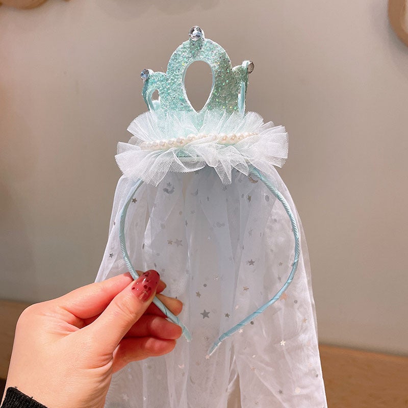 Generic Girls Crown Vessel Hair Hoop Childrens Hair Stylish Hair Clip New Baby Non-slip Hair Accessories Wholesale 1-blue drifting yarn