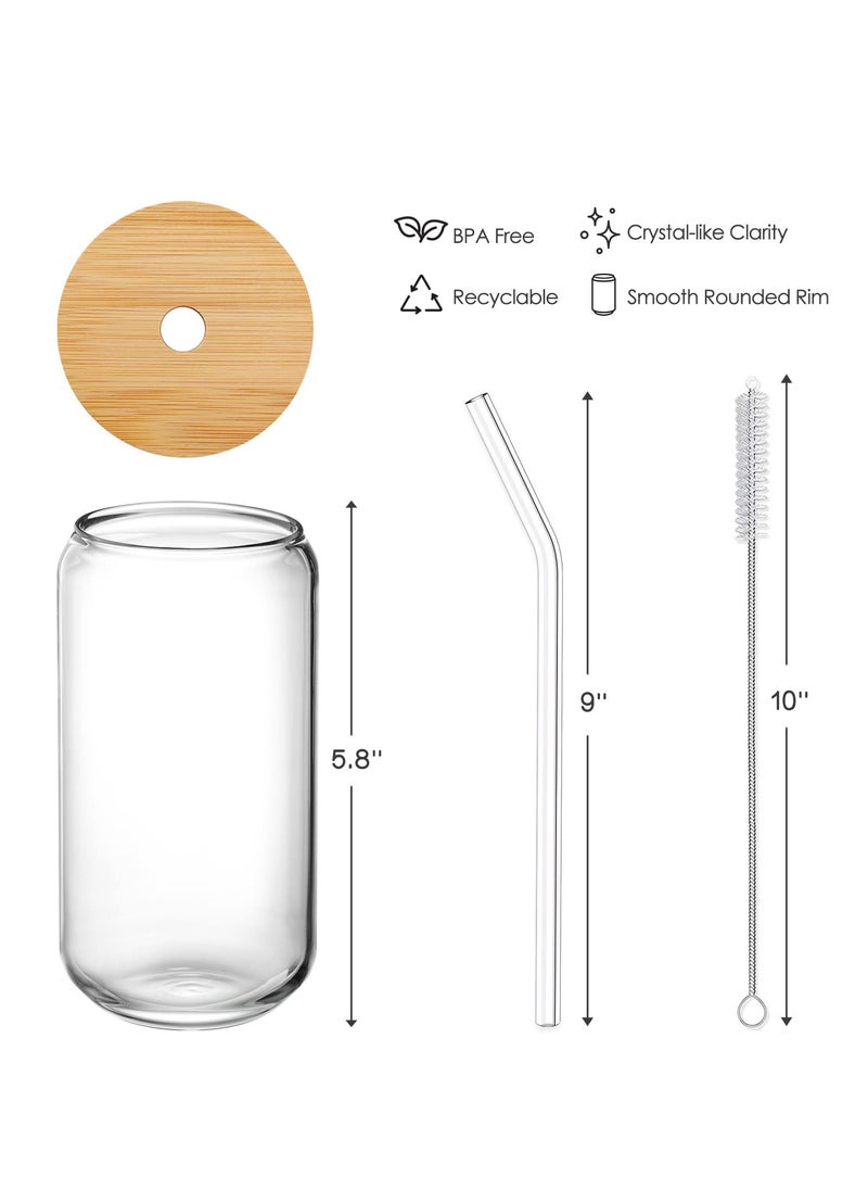KASTWAVE - Drinking Glasses with Bamboo Lids and Glass Straw 4pcs Set 16oz Can Shaped Cups Drink Iced Coffee Cute Tumbler Cup Ideal for Brithday Gift - Image 1