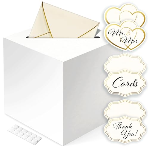ARTESORI White Wedding Card Box - Cards Stickers & Large Box Slot, Gift Card Box for Wedding Cards At Reception, Birthday, Baby Shower, Graduation Box Party, Raffle, Money Boxes Holder - 8x8 - Image 1