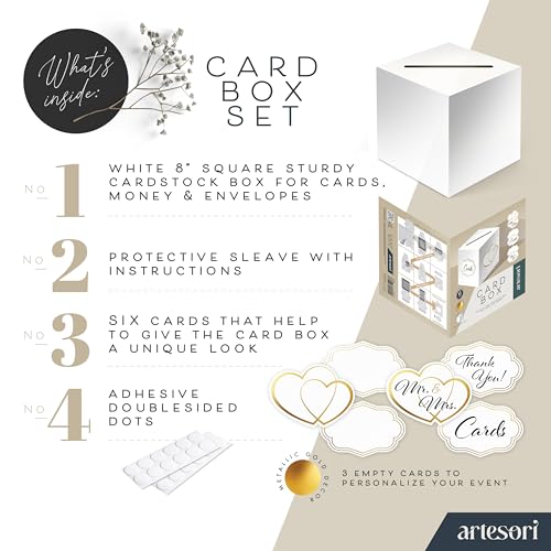 ARTESORI White Wedding Card Box - Cards Stickers & Large Box Slot, Gift Card Box for Wedding Cards At Reception, Birthday, Baby Shower, Graduation Box Party, Raffle, Money Boxes Holder - 8x8 - Image 2