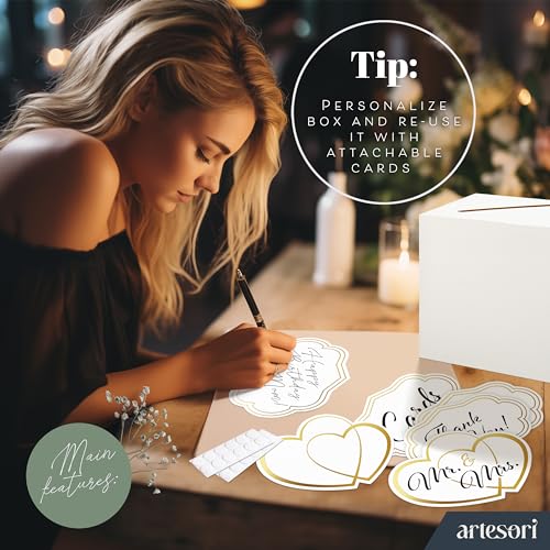 ARTESORI White Wedding Card Box - Cards Stickers & Large Box Slot, Gift Card Box for Wedding Cards At Reception, Birthday, Baby Shower, Graduation Box Party, Raffle, Money Boxes Holder - 8x8 - Image 5