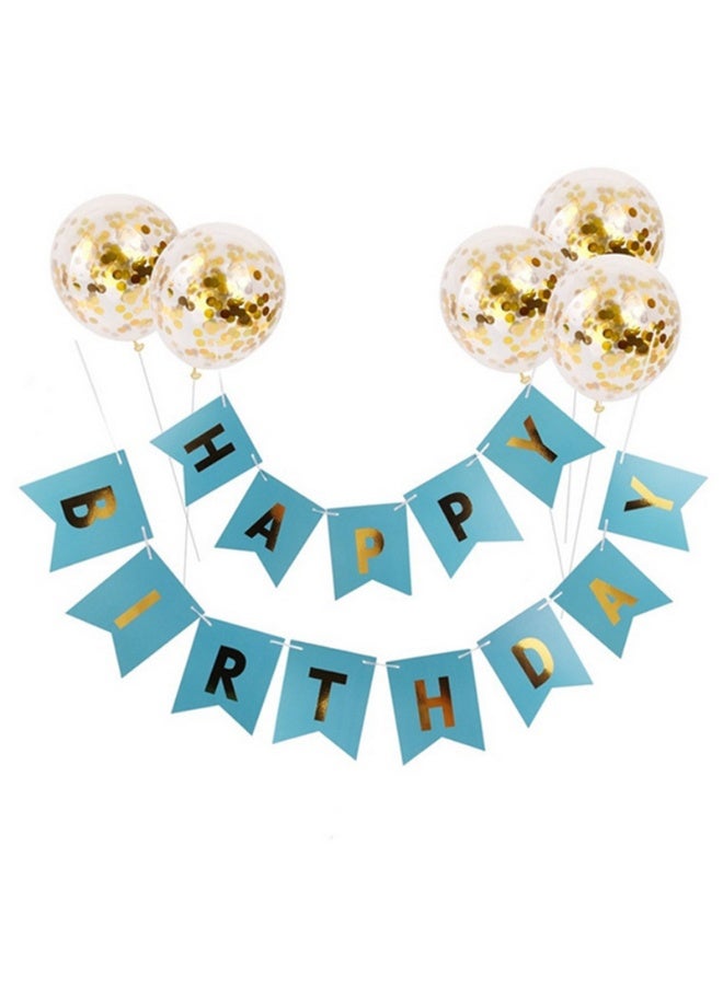 Happy Birthday Banner with 5 pcs Gold Confetti Balloons Set - Image 1
