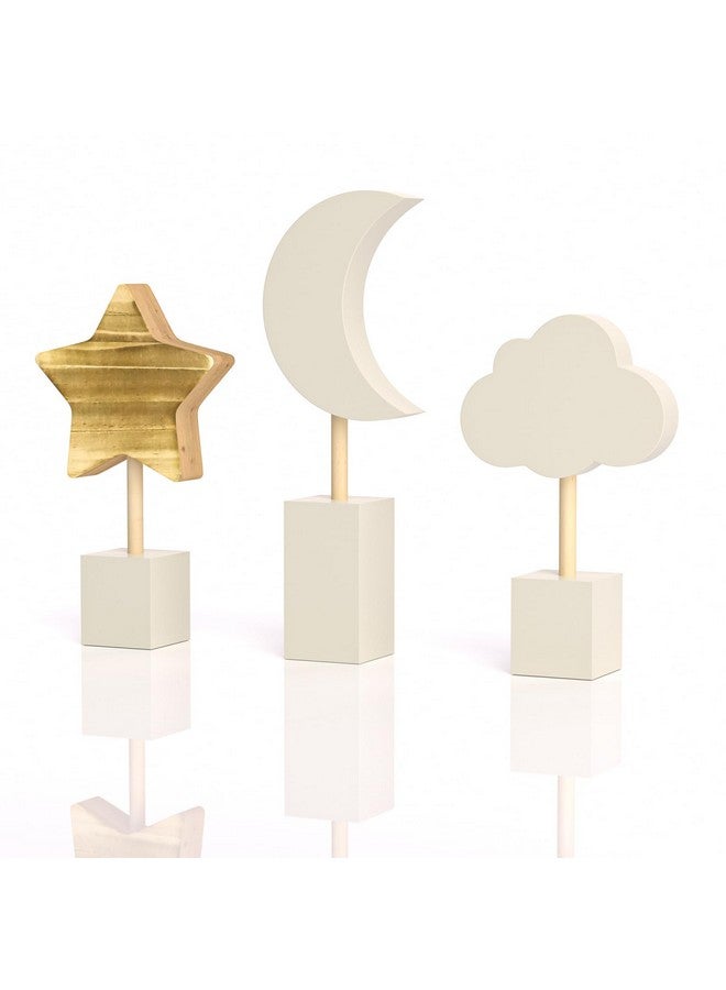 ANJUU 3Pcs Wooden Nursery Decor,Nursery Shelf Decor Cloud Moon and Stars Space Decor Boho Nursery Baby Room Decor Bohemian Baby Decor for Girl Boy Kids - Image 1