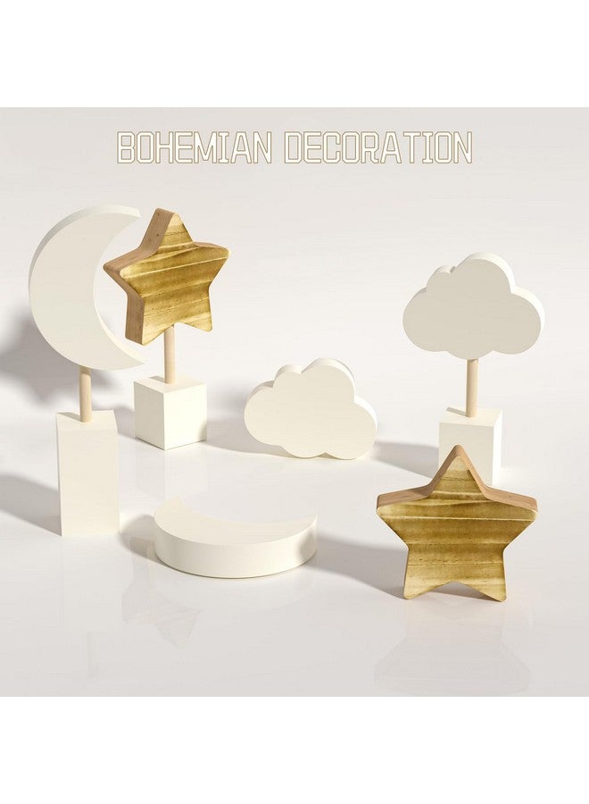 ANJUU 3Pcs Wooden Nursery Decor,Nursery Shelf Decor Cloud Moon and Stars Space Decor Boho Nursery Baby Room Decor Bohemian Baby Decor for Girl Boy Kids - Image 2