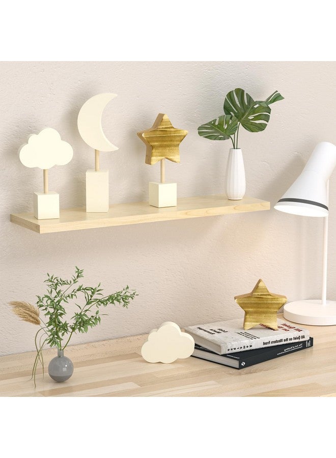 ANJUU 3Pcs Wooden Nursery Decor,Nursery Shelf Decor Cloud Moon and Stars Space Decor Boho Nursery Baby Room Decor Bohemian Baby Decor for Girl Boy Kids - Image 3