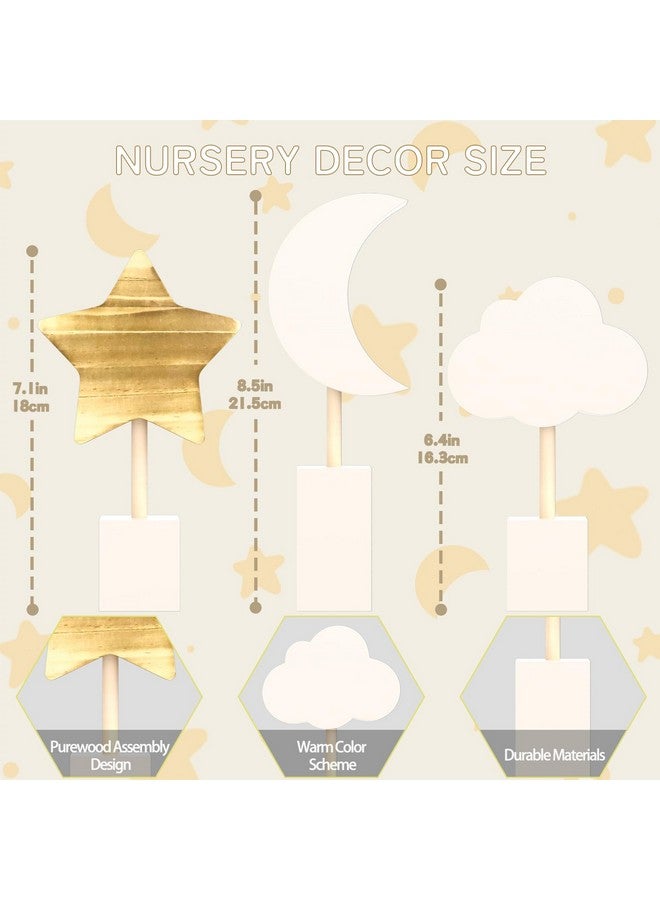 ANJUU 3Pcs Wooden Nursery Decor,Nursery Shelf Decor Cloud Moon and Stars Space Decor Boho Nursery Baby Room Decor Bohemian Baby Decor for Girl Boy Kids - Image 5