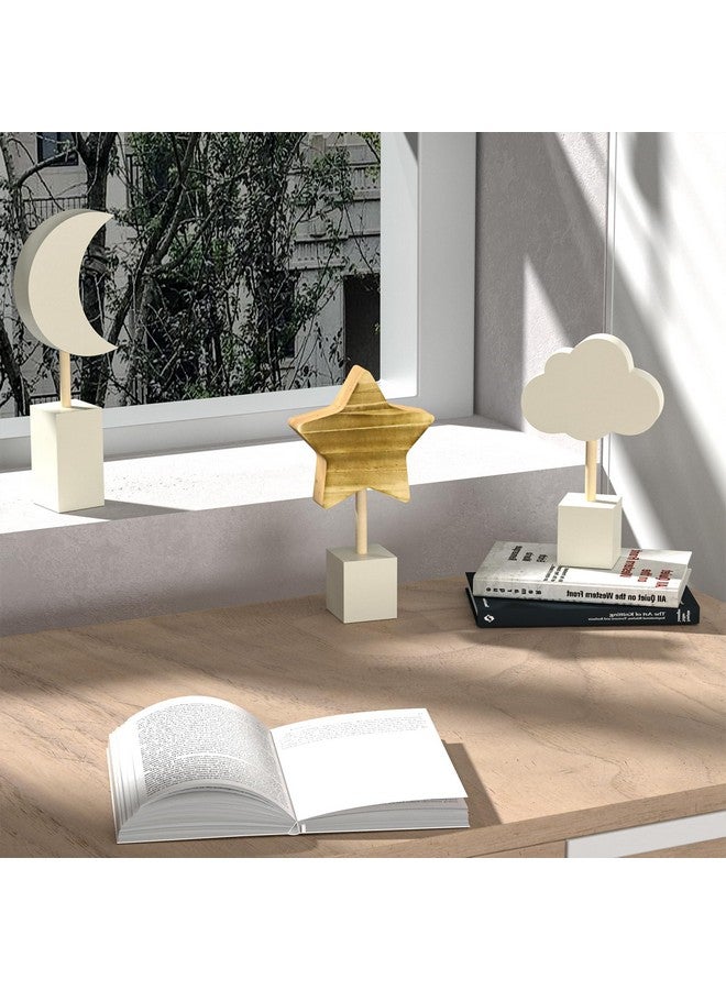 ANJUU 3Pcs Wooden Nursery Decor,Nursery Shelf Decor Cloud Moon and Stars Space Decor Boho Nursery Baby Room Decor Bohemian Baby Decor for Girl Boy Kids - Image 4