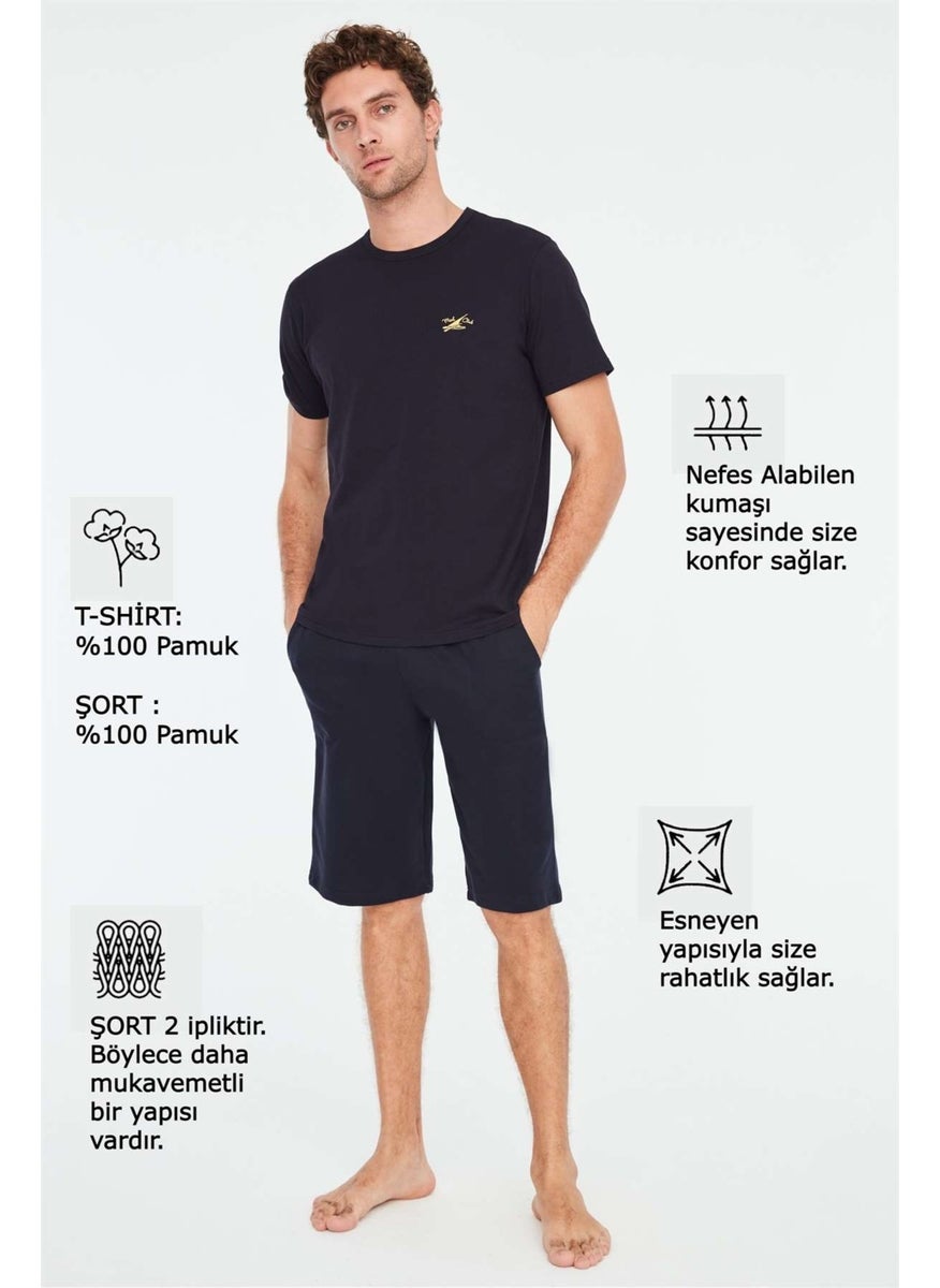 Mod Collection - - Men's Navy Blue T-Shirt Shorts Set - Image 1