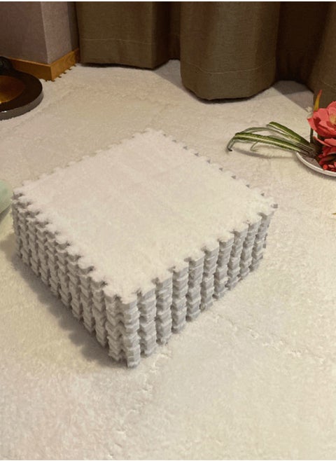 10PCS Plush Foam Puzzle Floor Mats Thickened Interlocking Square Fluffy Carpet Tiles Soft Anti-slip Patchwork Puzzle Rugs