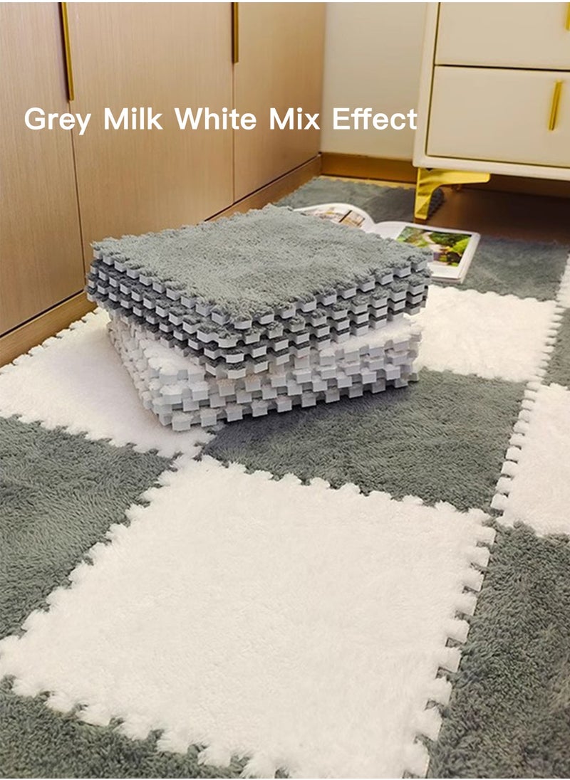 10PCS Plush Foam Puzzle Floor Mats Thickened Interlocking Square Fluffy Carpet Tiles Soft Anti-slip Patchwork Puzzle Rugs