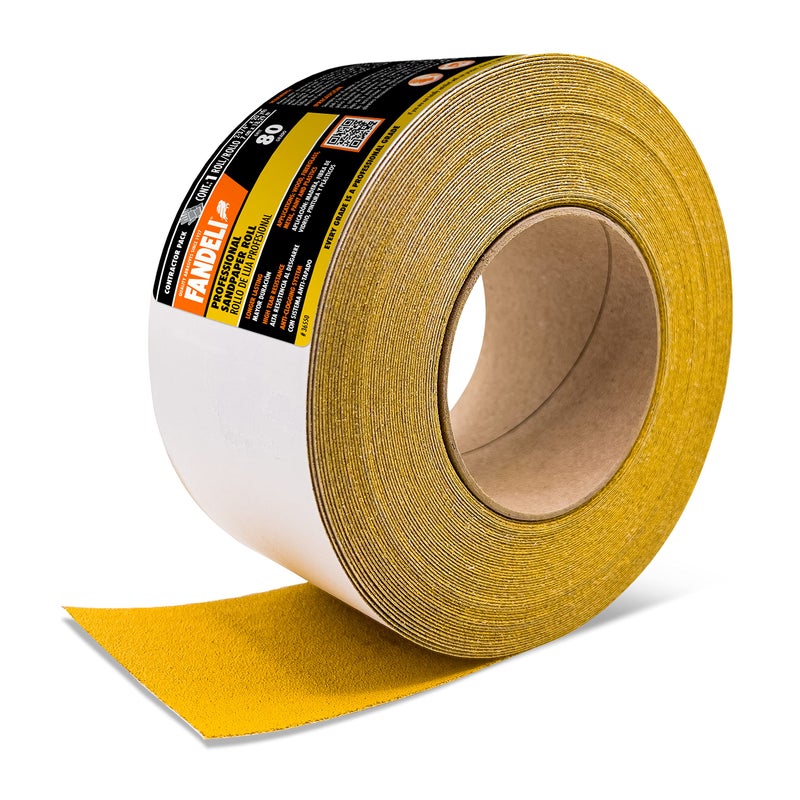 Fandeli | Long Lasting Sandpaper Roll | Ideal for Sanding Wood | Self-Adhesive Continuous Sheet (80 Grit)