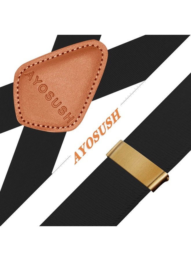 AYOSUSH Vintage Suspenders for Men Heavy Duty 4 Snap Hooks for Belt Loops Adjustable X Back, Black, One size - Image 5