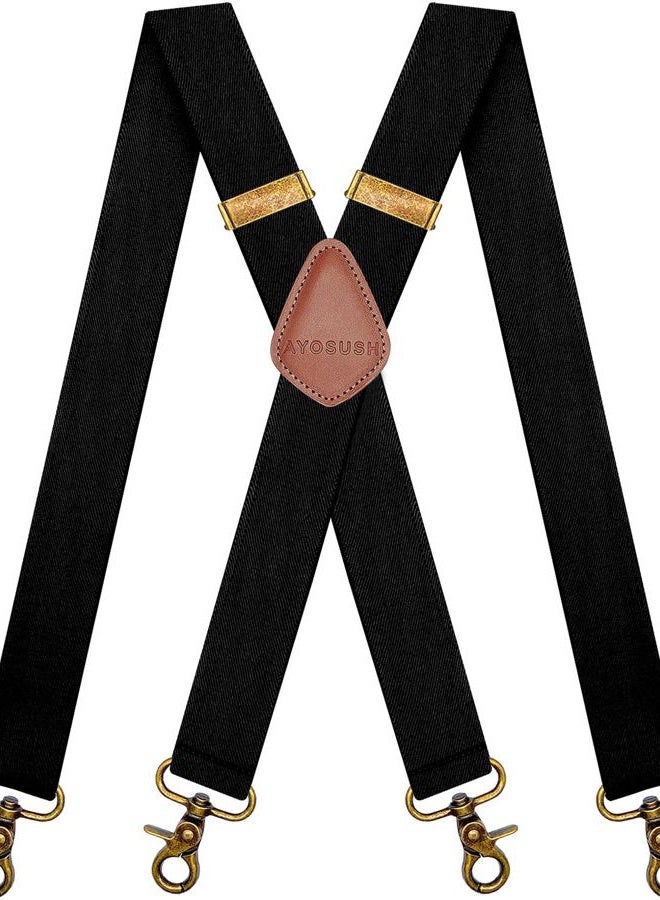 AYOSUSH Vintage Suspenders for Men Heavy Duty 4 Snap Hooks for Belt Loops Adjustable X Back, Black, One size - Image 1