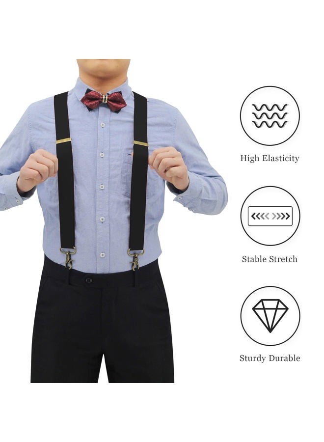 AYOSUSH Vintage Suspenders for Men Heavy Duty 4 Snap Hooks for Belt Loops Adjustable X Back, Black, One size - Image 3