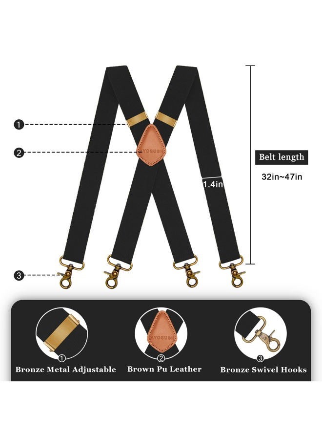 AYOSUSH Vintage Suspenders for Men Heavy Duty 4 Snap Hooks for Belt Loops Adjustable X Back, Black, One size - Image 2