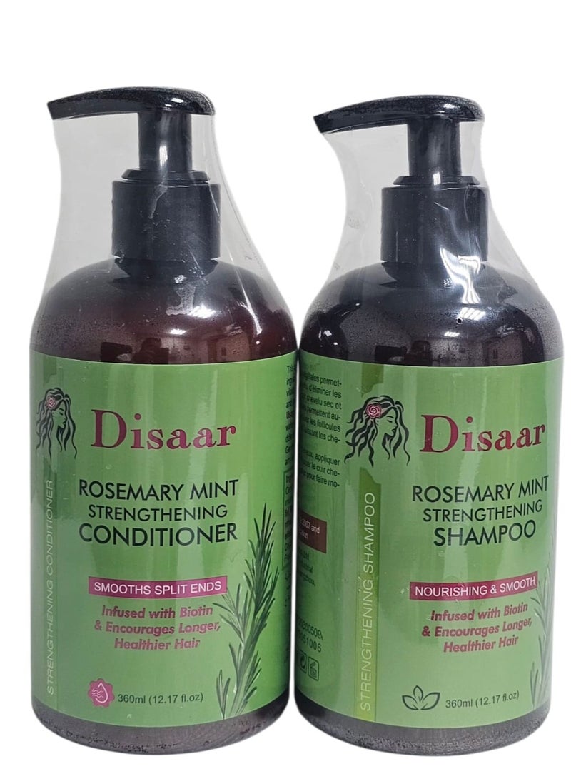 Disaar Shampoo & Conditioner Strengthening Hair With Rose Mary & Mint 360+360ml