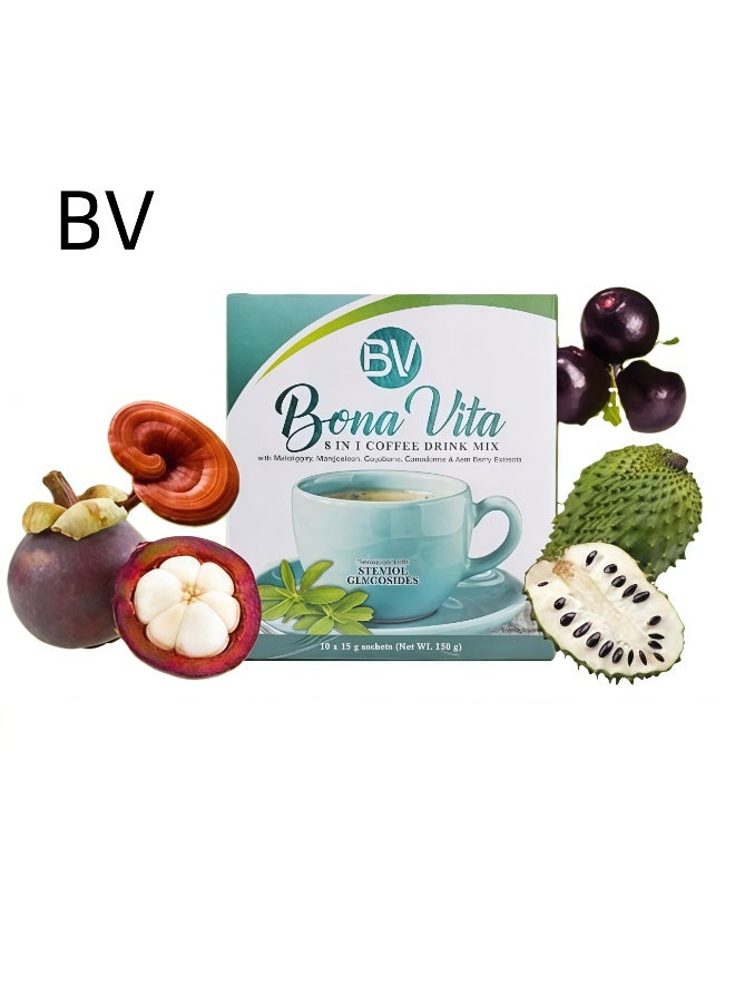بي في مزيج مشروب القهوة BV 8 في 1 للتحكم في الشهية وفقدان الوزن، 10 × 15 جم (150 جم) - Image 1