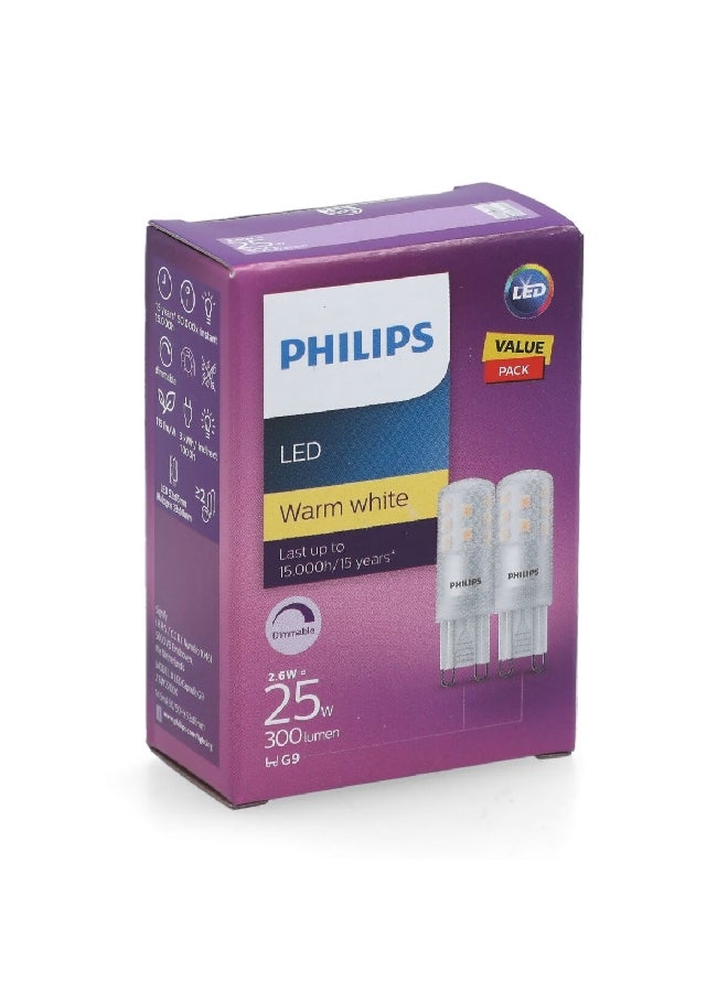 فيليبس طقم كبسولة LED G9 قابل للتعتيم 2 قطعة 2.6 واط يدوم طويلاً أبيض دافئ PHI-929002389968 أبيض دافئ - Image 3