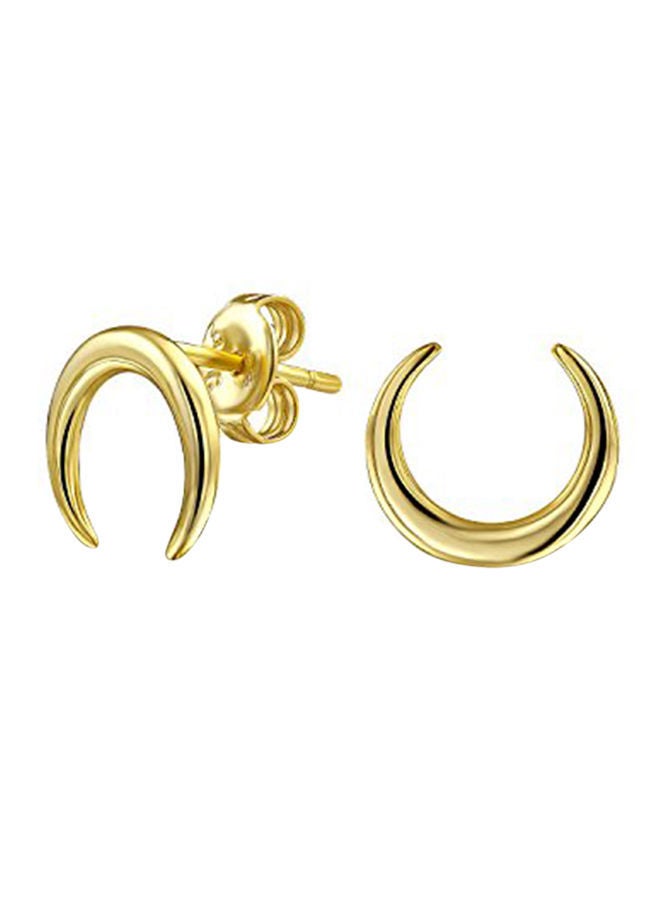 NIBEMINENT 925 Sterling Silver Gold Plated Crescent Moon Tribal Horn Stud Earrings - Image 1