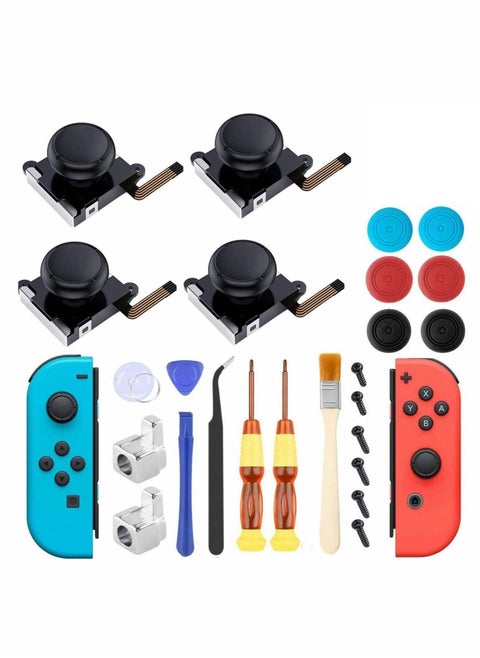 Joystick Replacement Repair Kit Analog Sticks Left Right Thumb Sticks for Switch Joy Con Controller Repair Tool with Thumbstick Grips Screws