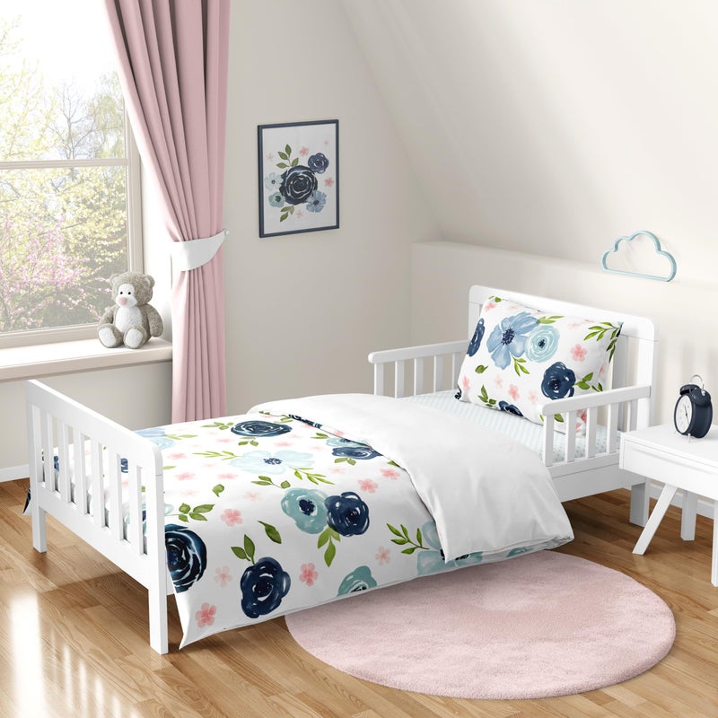 Sweet Jojo Designs Sweet Jojo Designs Navy Blue and Pink Watercolor Floral Girl Toddler Kid Childrens Comforter Bedding Set  5 Pieces Comforter Sham and Sheets  Blush Green White Shabby Chic Rose Flower Polka Dot
