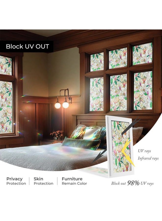 ADD.HERES Window Privacy Film, Stained Glass Decorative Static Cling, Removable Laser Sun Blocking Vinyl Covering,Window Film for Home Kitchen Living Room, Pink Magnolia, 17.3" x 78.7" - Image 5