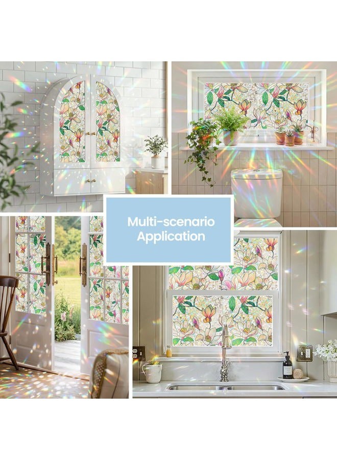 ADD.HERES Window Privacy Film, Stained Glass Decorative Static Cling, Removable Laser Sun Blocking Vinyl Covering,Window Film for Home Kitchen Living Room, Pink Magnolia, 17.3" x 78.7" - Image 2