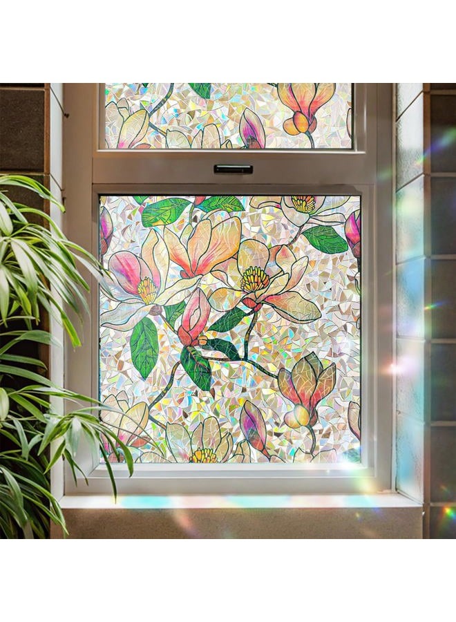 ADD.HERES Window Privacy Film, Stained Glass Decorative Static Cling, Removable Laser Sun Blocking Vinyl Covering,Window Film for Home Kitchen Living Room, Pink Magnolia, 17.3" x 78.7" - Image 1