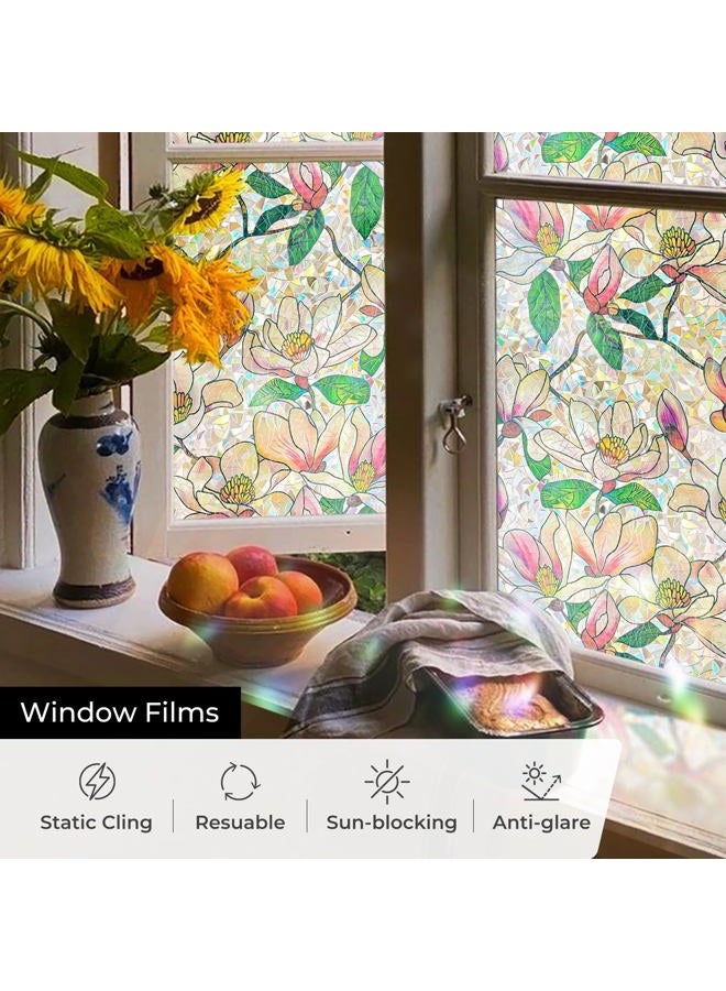 ADD.HERES Window Privacy Film, Stained Glass Decorative Static Cling, Removable Laser Sun Blocking Vinyl Covering,Window Film for Home Kitchen Living Room, Pink Magnolia, 17.3" x 78.7" - Image 4