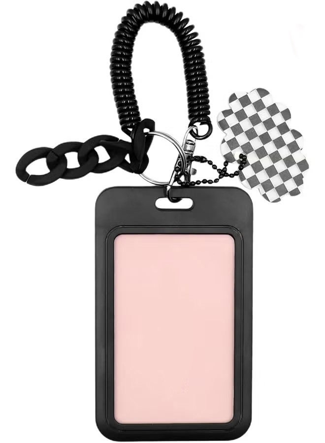 واي جيه حامل بطاقة ضوئية أكريليك حامل بطاقة هوية سلسلة المفاتيح مع ملف المعصم الحلزوني بطاقة شفافة واقية من الماء لوصول النساء إلى المكتب المدرسي (سوداء) - Image 2