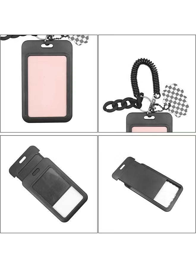 واي جيه حامل بطاقة ضوئية أكريليك حامل بطاقة هوية سلسلة المفاتيح مع ملف المعصم الحلزوني بطاقة شفافة واقية من الماء لوصول النساء إلى المكتب المدرسي (سوداء) - Image 3