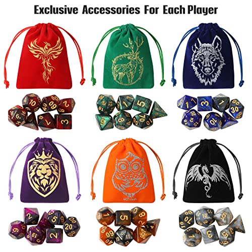 Grajar DND Dice Set 42 Pcs polyhedral dice Set with 6 Colorful Animal Pattern Dice Bag and PU Leather and Velvet dice Tray for Dungeons and Dragons DD RPG MTG Table Games Starry Sky - Image 5