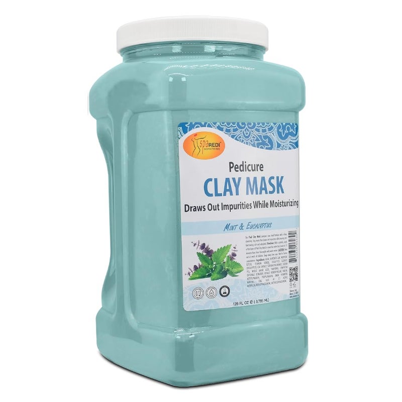 SPA REDI - Clay Mask, Mint and Eucalyptus,128 Oz - Pedicure and Body Deep Cleansing, Skin Pore Purifying, Detoxifying and Hydrating