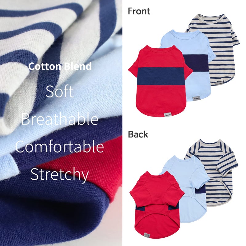 Fitwarm 3 Pack Color Block Striped Dog Shirt, Summer Dog Clothes for Small Dogs, Breathable Lightweight Pet Tshirt with Sleeves, Cat Outfit, Red, Blue, Grey - Image 4