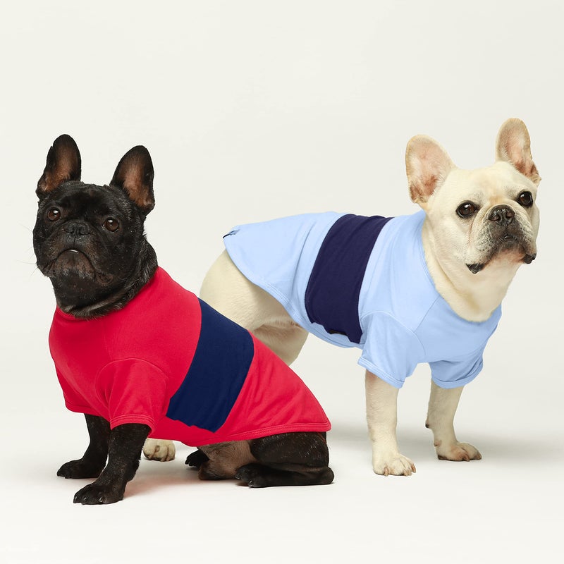 Fitwarm 3 Pack Color Block Striped Dog Shirt, Summer Dog Clothes for Small Dogs, Breathable Lightweight Pet Tshirt with Sleeves, Cat Outfit, Red, Blue, Grey - Image 2